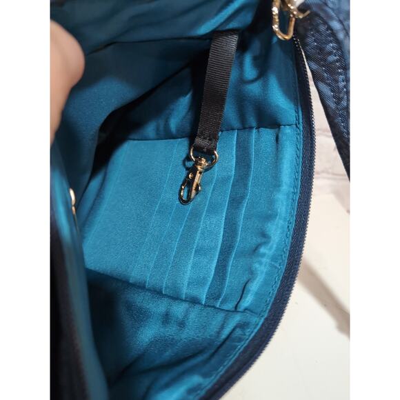 Travelon Anti-Theft Classic North South Crossbody Blue Floral Gold Hardware - Picture 10 of 14